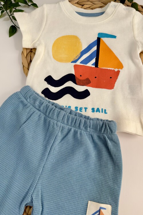 6-24 AY WAFFLE KUMAŞ YELKENLİ 2Lİ TAKIM MAVİ