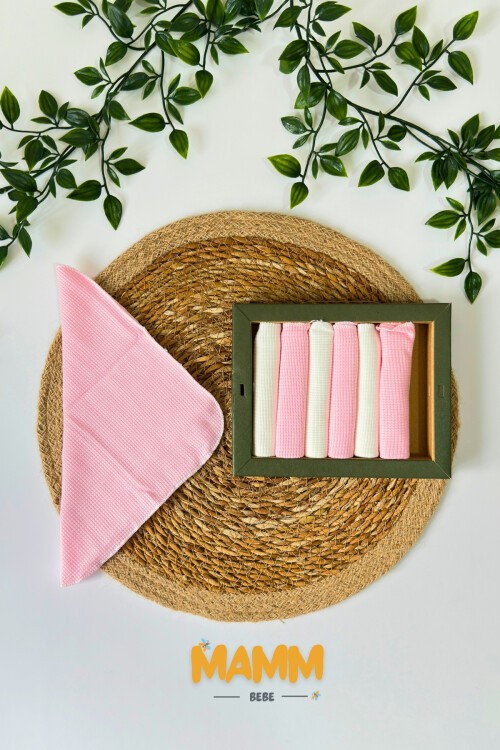 7Lİ AĞIZ SİLME MENDİLİ WAFFLE PEMBE
