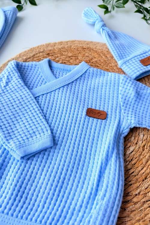 7Lİ WAFFLE HASTAHANE ÇIKIŞ SETİ MAVİ