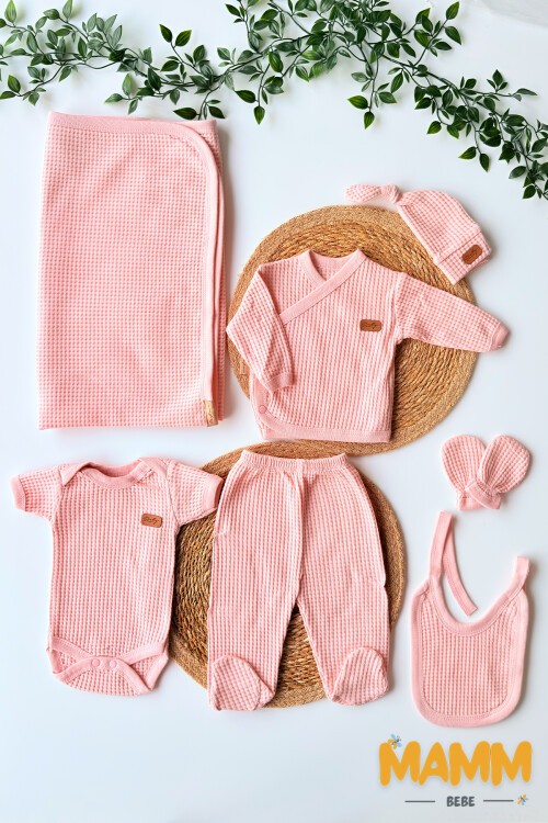 7Lİ WAFFLE HASTAHANE ÇIKIŞ SETİ PEMBE