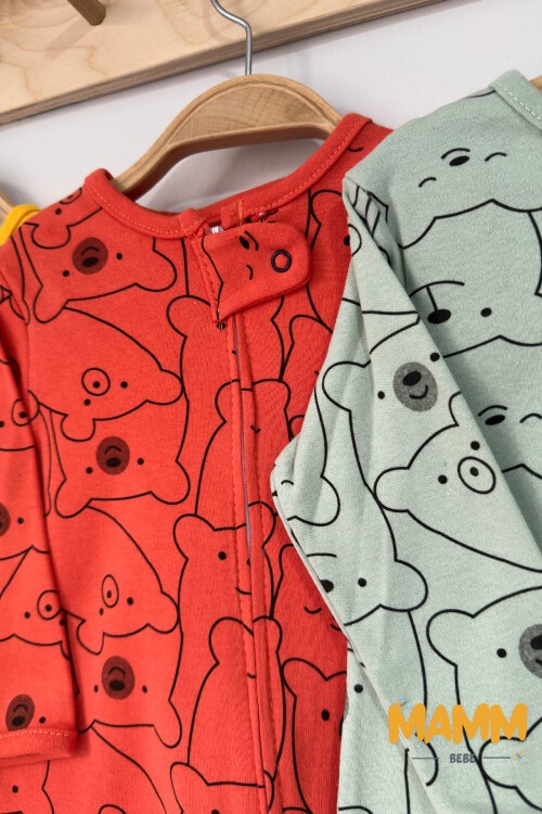 9-18 AY FERMUARLI ÜÇ RENK AYICIK BASKILI TULUM