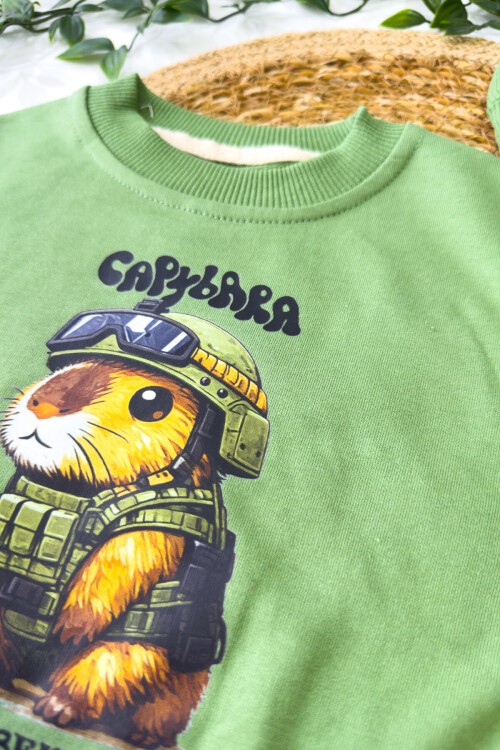 9-36 AY ÇİZGİLİ PANTOLON CAPYBARA BASKILI ÇORAP BERELİ TAKIM YEŞİL