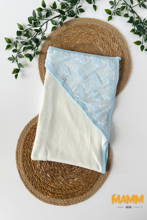 BULUT DETAYLI HAVLU MAVİ