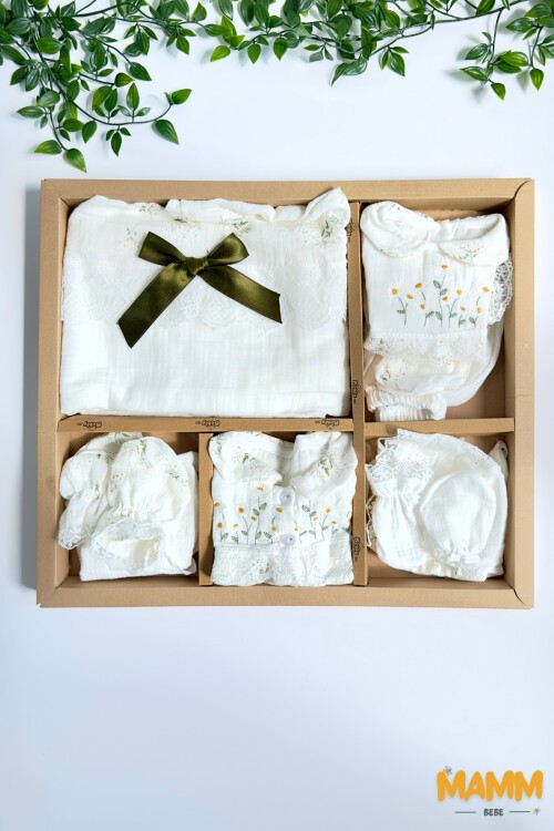 ÇİÇEK KABARTMALI MÜSLİN HASTAHANE ÇIKIŞI 10LU