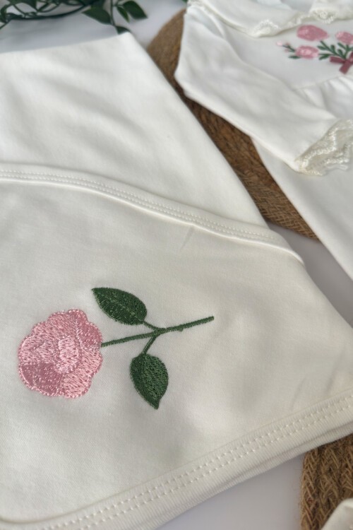 ÇİÇEK NAKIŞLI 7Lİ SET BEYAZ