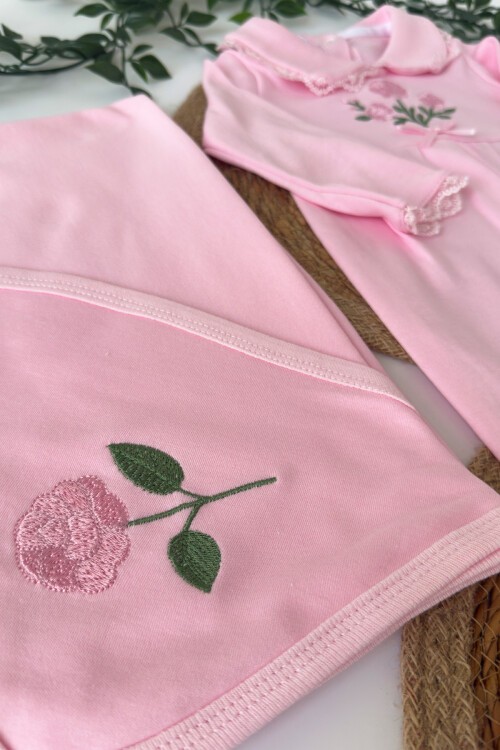 ÇİÇEK NAKIŞLI 7Lİ SET PEMBE