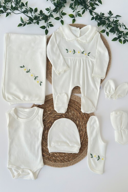 PAPATYA NAKIŞLI 7Lİ SET BEYAZ