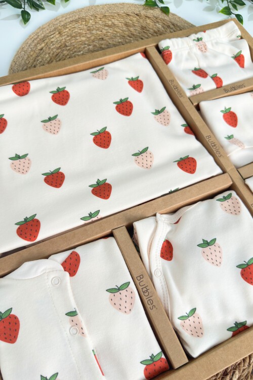 ÇİLEK DESENLİ HASTAHANE ÇIKIŞI 10LU