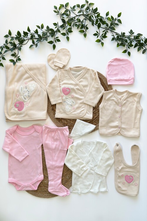 PEMBE TAVŞAN DESENLİ HASTAHANE ÇIKIŞI 10LU