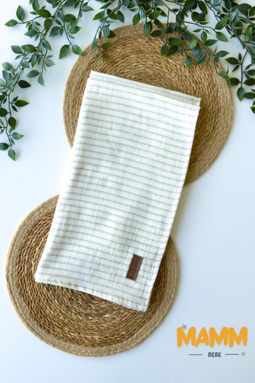 ÇİZGİLİ ÇİFT KAT MÜSLİN BATTANİYE GRİ