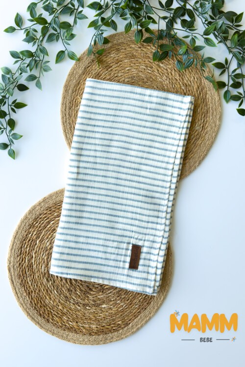 ÇİZGİLİ ÇİFT KAT MÜSLİN BATTANİYE MAVİ