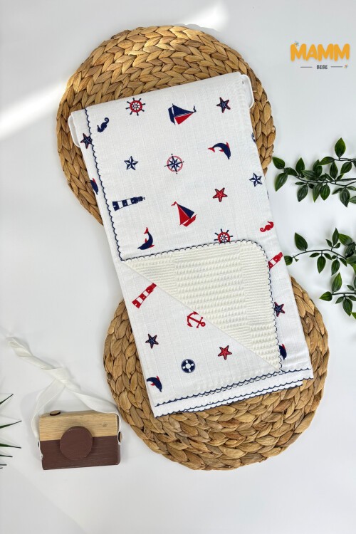 PİKELİ MÜSLİN BEBEK BATTANİYE GEMİLİ 100*100 CM