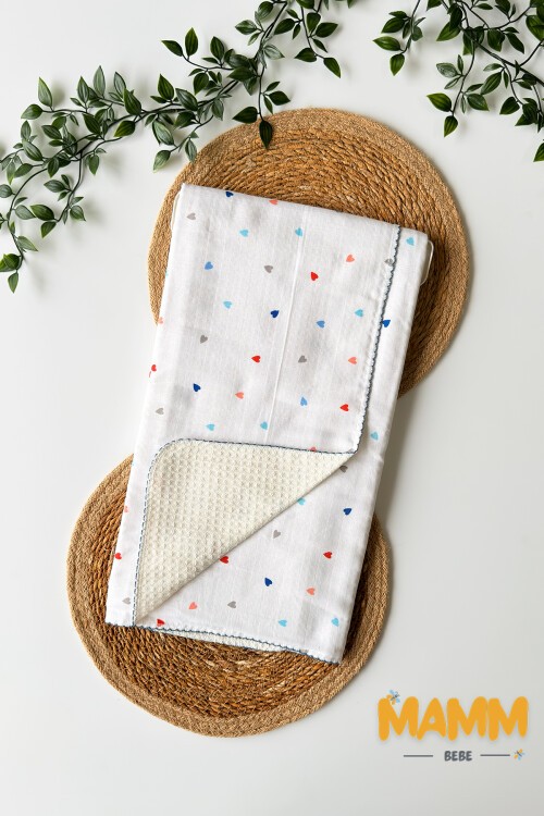 PİKELİ MÜSLİN BEBEK BATTANİYE KALP 100*100 CM