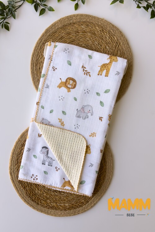 PİKELİ MÜSLİN BEBEK BATTANİYE ASLANLI 100*100 CM