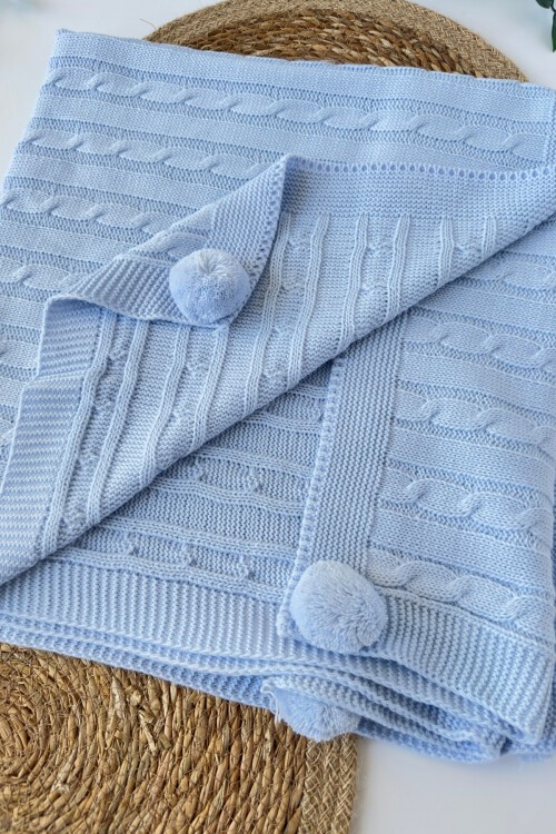 PONPONLU BATTANİYE 80X90 CM MAVİ