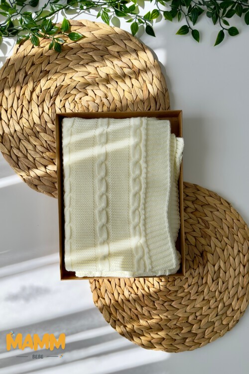 SAÇ ÖRGÜ KUTULU BATTANİYE EKRU 95*95