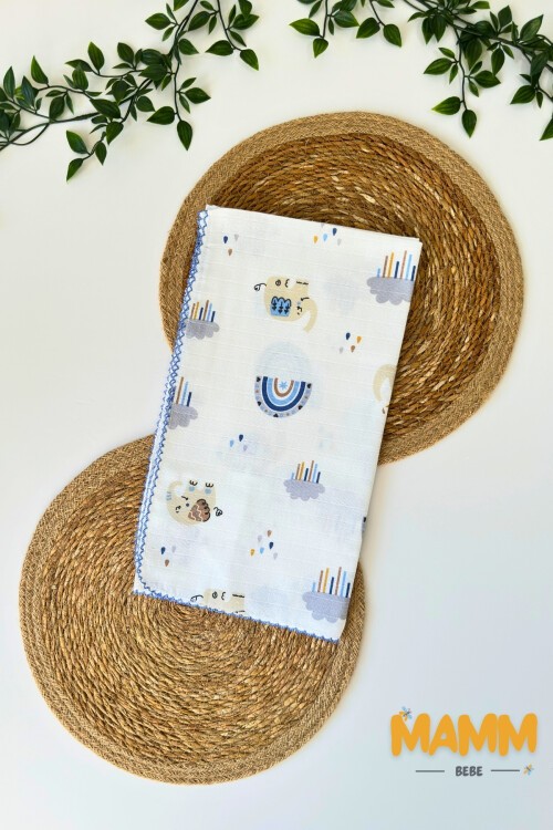 TEK KATLI FİL BULUT DESENLİ MÜSLİN BATTANİYE 80*90 CM