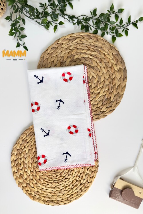 TEK KATLI DENİZCİ DESENLİ MÜSLİN BATTANİYE 80*90 CM