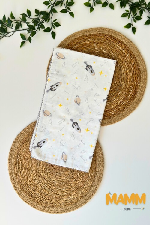 TEK KATLI GEZEGEN DESENLİ MÜSLİN BATTANİYE 80*90 CM