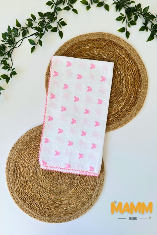 TEK KATLI PEMBE MC DESENLİ MÜSLİN BATTANİYE 80*90 CM