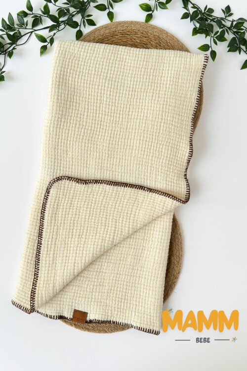 YANLARI OYALI DİKİŞLİ BEBE BATTANİYESİ KREM