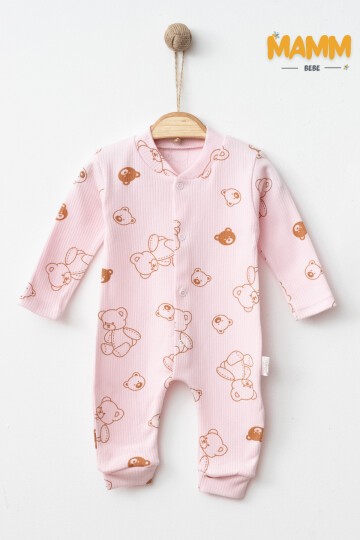 1-3-6 AY ÜÇ RENK AYICIK MANŞETLİ TULUM PEMBE