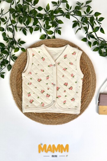 0-12 AY ÇİÇEKLİ YELEK EKRU