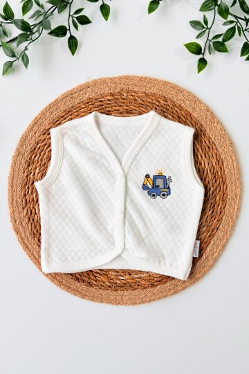 0-12 AY KEPÇE NAKIŞLI YELEK BEYAZ