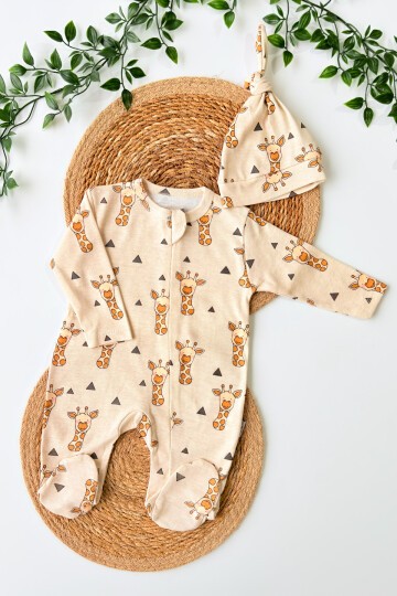 0-12 AY ZÜRAFA BASKILI MANŞETLİ TULUM