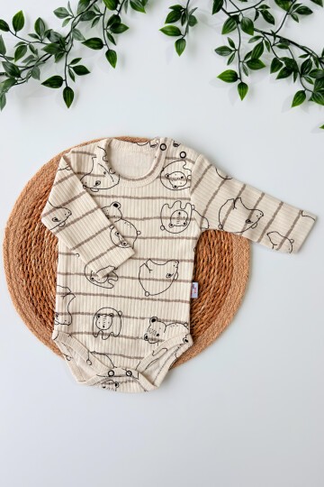 0-18 AY BOZ AYI BASKILI UZUN KOLLU BADİ