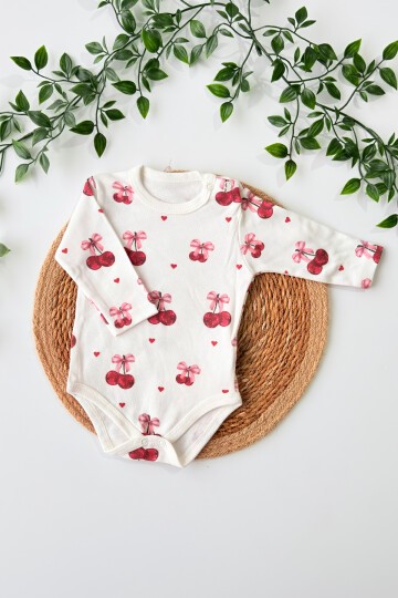 0-18 AY KİRAZ BASKILI UZUN KOLLU BADİ