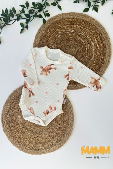 0-18 AY TOKALI AYICIK DESENLİ UZUN KOLLU BADİ