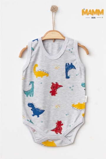 0-3-6-9 AY DİNO DESENLİ ZIBIN GRİ