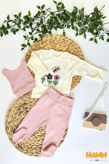 0-3 AY LALELİ ARILI SÜZİNELİ ÜÇLÜ TAKIM