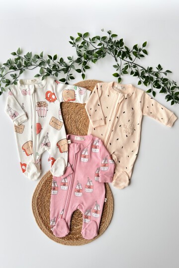 0-3 AY MİLK FİGÜRLÜ FERMUARLI PATİKLİ ÜÇLÜ TULUM