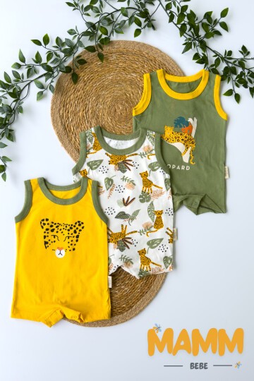 0-6 AY ÜÇLÜ LEOPAR DESENLİ SET