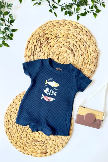 0-6 AY BALIK DESENLİ ŞORT TULUM LACİVERT