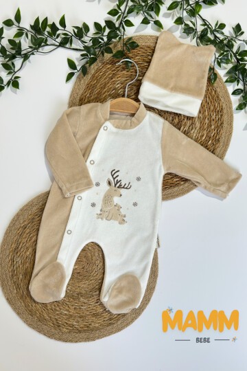 0-6 AY GEYİK BASKILI KADİFE PATİKLİ TULUM KAHVE