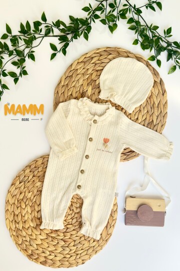 0-6 AY LALELİ DÜĞMELİ PREMATÜRE TULUM EKRU