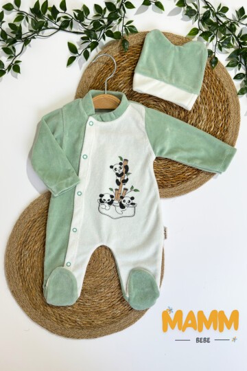 0-6 AY PANDA BASKILI KADİFE PATİKLİ TULUM