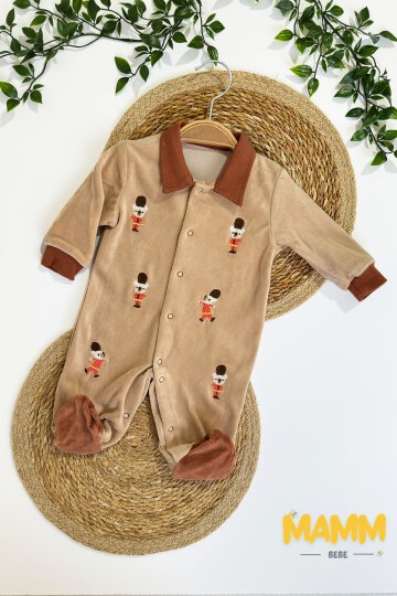 0-6 AY ASKER AYICIK DESENLİ KADİFE PATİKLİ TULUM