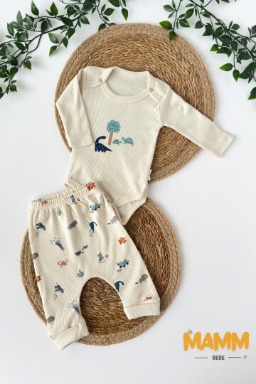 0-9 AY 2Lİ YENİ SAFARİ DESENLİ KOLLU TAKIM EKRU