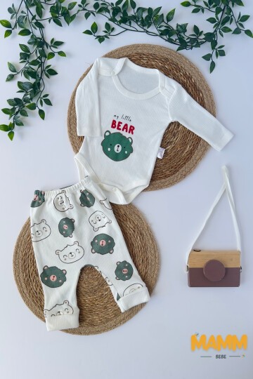 0-9 AY 2Lİ YENİ AYICIK DESENLİ KOLLU TAKIM YEŞİL