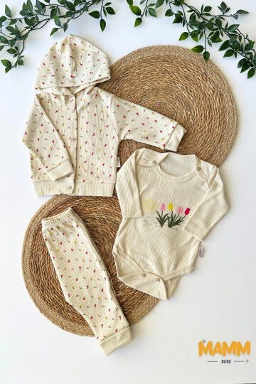 0-9 AY 3LÜ MİNİK LALE DESENLİ TAKIM