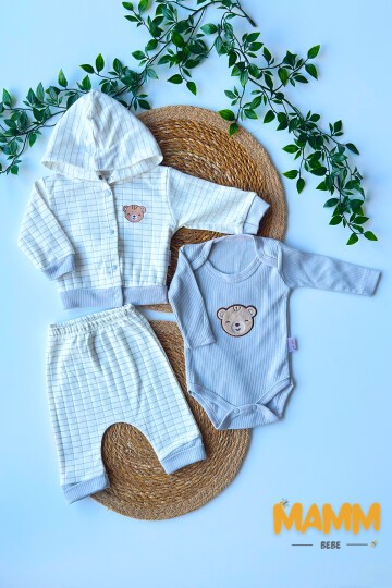 0-9 AY 3LÜ YENİ AYICIKLI TAKIM GRİ