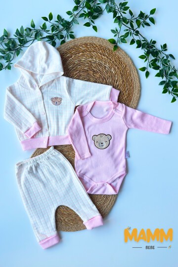 0-9 AY 3LÜ YENİ AYICIKLI TAKIM PEMBE