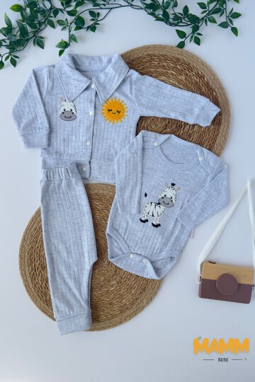 0-9 AY 3LÜ ZEBRA YAKALI TAKIM GRİ