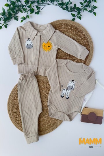 0-9 AY 3LÜ ZEBRA YAKALI TAKIM KAHVE