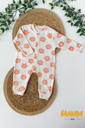 0-9 AY İRİ ÇİÇEK DESENLİ MANŞETLİ TULUM PEMBE