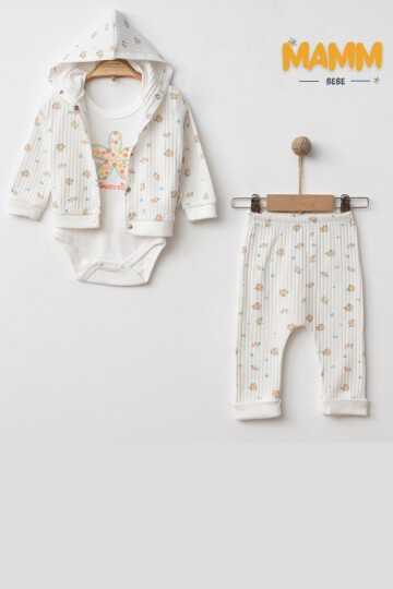 0-9 AY 3LÜ ÇİÇEK NAKIŞLI DESENLİ TAKIM